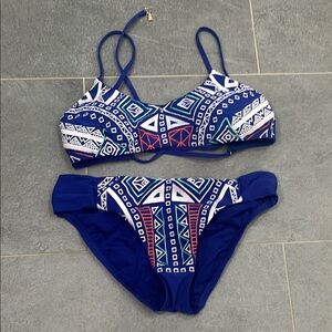 Trina Turk Blue and White Bikini with Geometric Print
